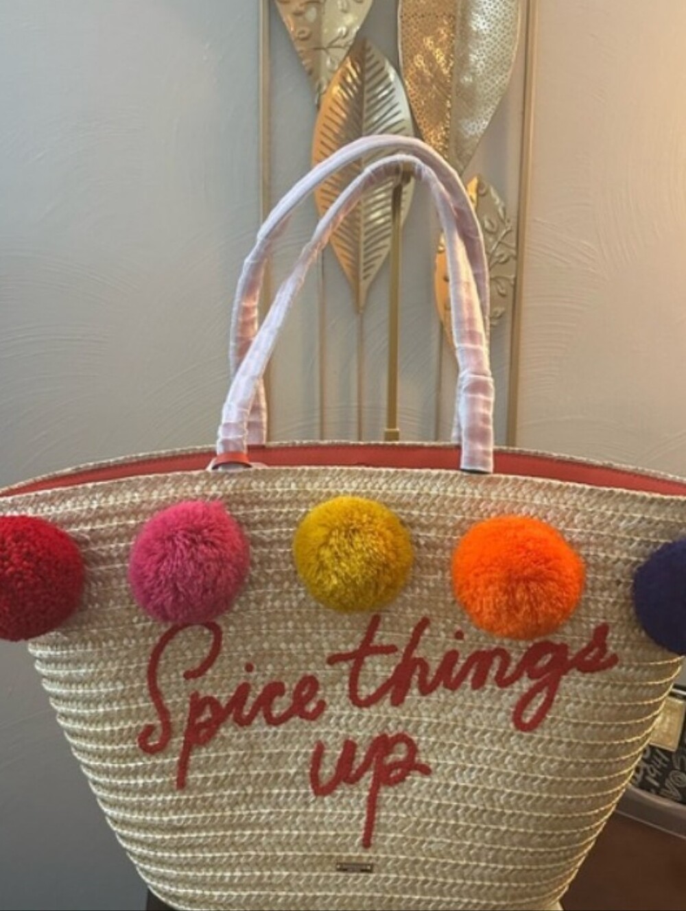 Kate Spade-Lewis Way Woven "Spice Things Up" Pom Pom Tote Bag 🌶️ - Picture 6 of 9